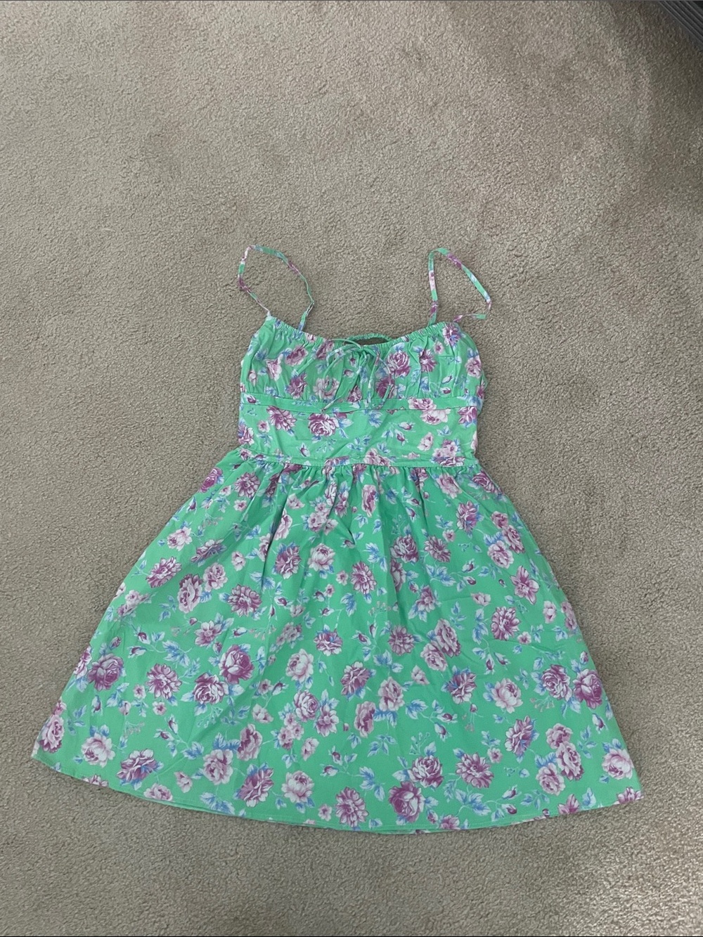 Zara Mint Green Floral Spaghetti-Strap Mini Dress